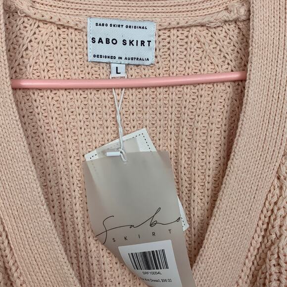 Sabo Skirt womens Large knit wrap sweater dress elle tie waist pink v neck - Picture 3 of 14